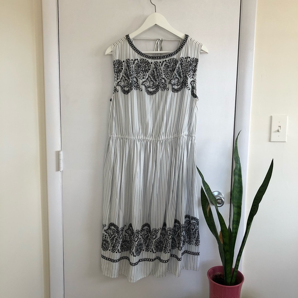 LOFT White and Black Midi Dress, Size L